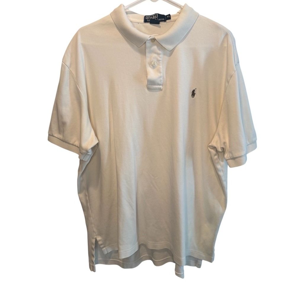 VTG Polo Ralph Lauren Mens White Polo Shirt Cotton Pique XL Classic Minimalist